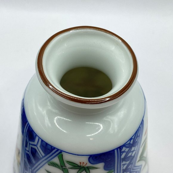 2 Floral Porcelain Japanese Flower Bud Vases Blue White Gold Toned Rim Small 4" - Picture 7 of 12